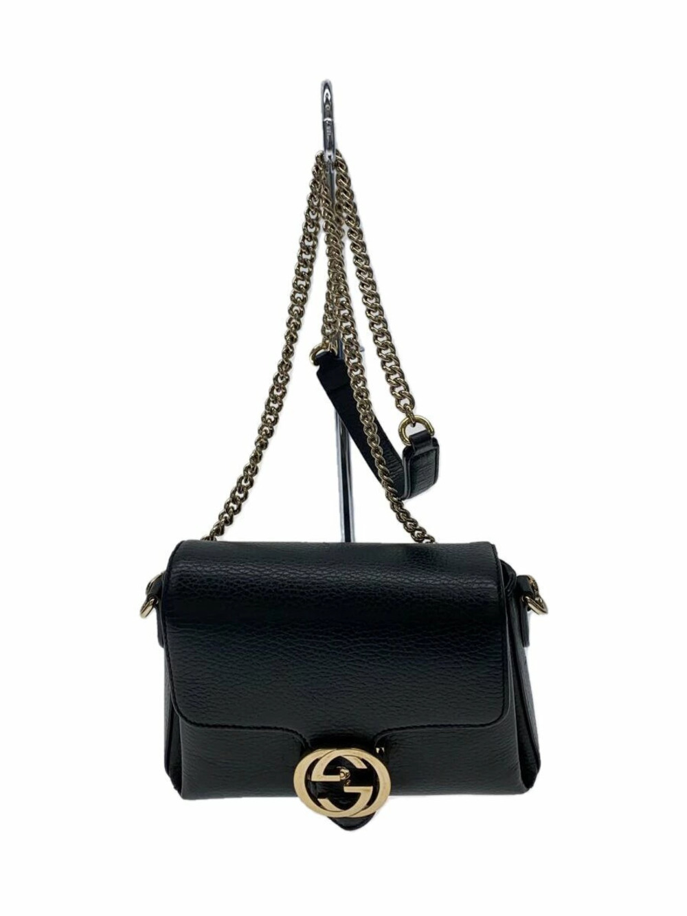 Gucci Chain Shoulder Bag Interlocking GG Leather Black